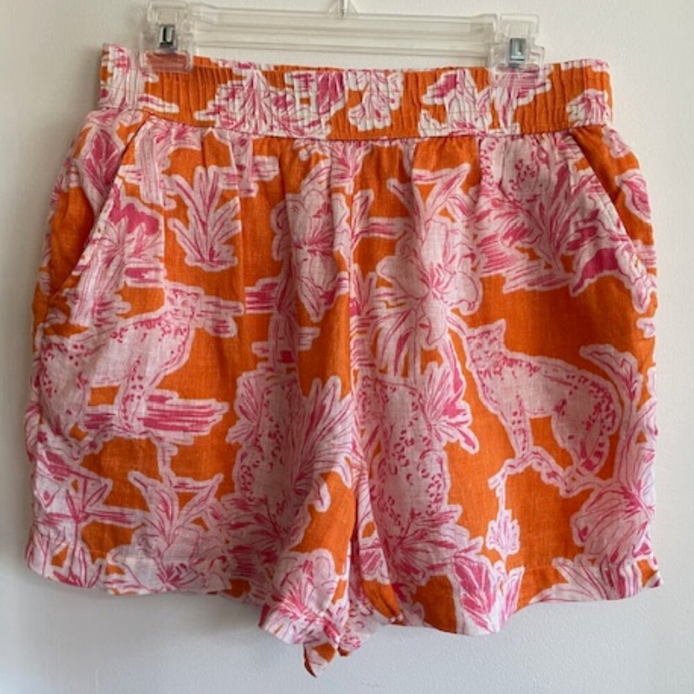 C & C CALIFORNIA Jungle Cat Lined Linen Shorts Orange Pink M
